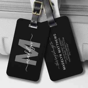 Schwarz Weiß Anfangsbuchstabe Name Monogramm Gepäckanhänger