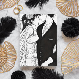 Schwarz-Weiß-Anime-Hochzeit Einladung