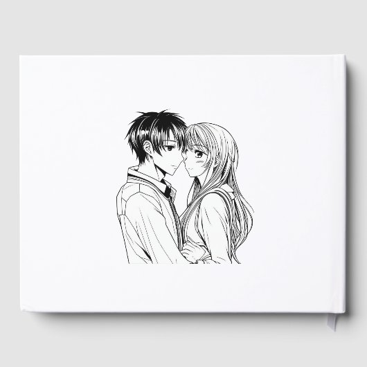 Schwarz-Weiß-Anime-Hochzeit Gästebuch (Rückseite)