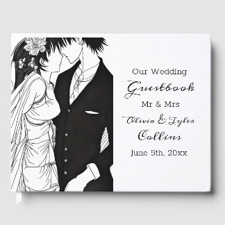 Schwarz-Weiß-Anime-Hochzeit Gästebuch