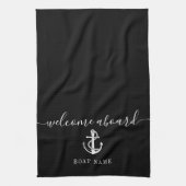 Schwarz-Weiß-Ankerbootname willkommen Geschirrtuch (Vertikal)