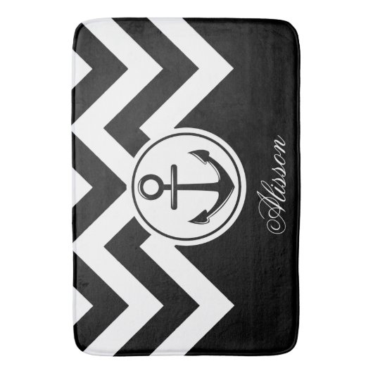 Schwarz-Weiß-Ankermuster Badematte (Vorderseite Vertikal)