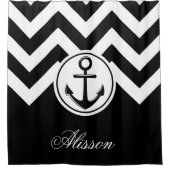 Schwarz-Weiß-Ankermuster Duschvorhang (Vorderseite)