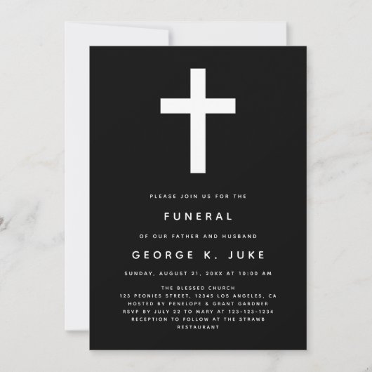 Schwarz-Weiß-Ankündigung der Neuen Beerdigung Einladung (Vorderseite)