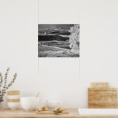 Schwarz-Weiß-Ansicht der kurvenreichen Straße Poster (Küche)