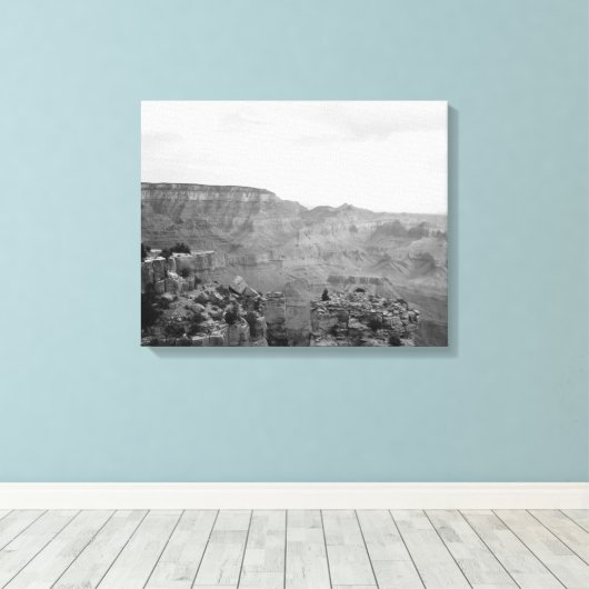 Schwarz-Weiß-Ansicht über den Grand Canyon 16x20 Leinwanddruck (Insitu (Holzboden))