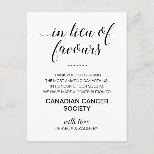 Schwarz-weiß anstelle von Gastgeschenke Hochzeiten Begleitkarte (Vorderseite)