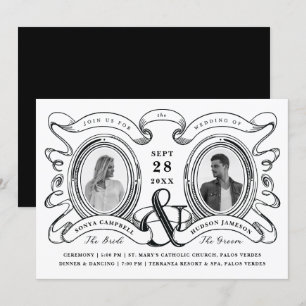Schwarz-Weiß-Antik-Cameo-Foto-Hochzeit Einladung