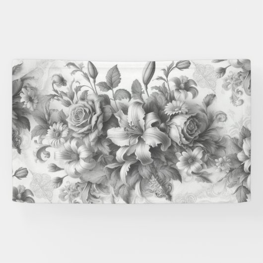 Schwarz-Weiß-Antike Blumen Perfektion Banner (Horizontal)