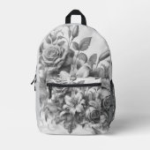 Schwarz-Weiß-Antike Blumen Perfektion Bedruckter Rucksack (Vorderseite)