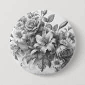Schwarz-Weiß-Antike Blumen Perfektion Button (Vorderseite)