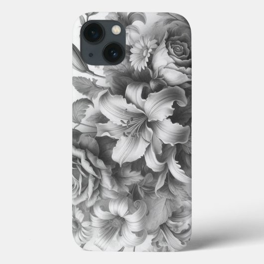 Schwarz-Weiß-Antike Blumen Perfektion Case-Mate iPhone Hülle (Rückseite)