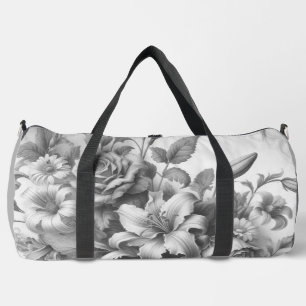 Schwarz-Weiß-Antike Blumen Perfektion Duffle Bag