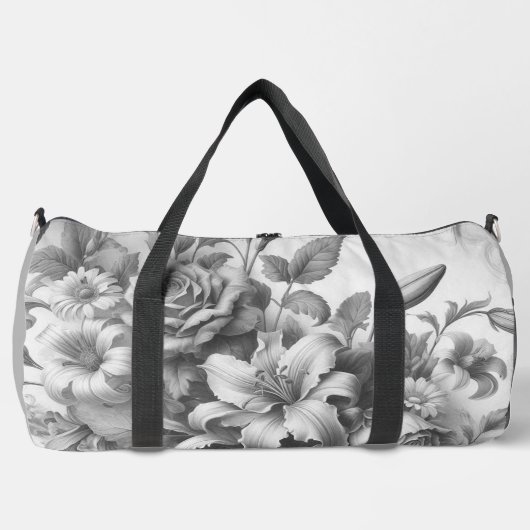 Schwarz-Weiß-Antike Blumen Perfektion Duffle Bag (Vorderseite)