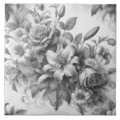 Schwarz-Weiß-Antike Blumen Perfektion Fliese (Vorderseite)
