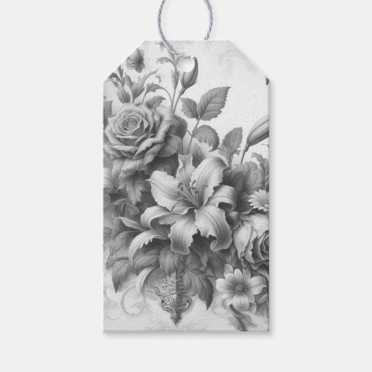 Schwarz-Weiß-Antike Blumen Perfektion Geschenkanhänger (Vorderseite)