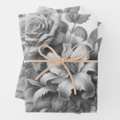 Schwarz-Weiß-Antike Blumen Perfektion Geschenkpapier Set (Beispiel)