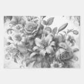 Schwarz-Weiß-Antike Blumen Perfektion Geschenkpapier Set (Vorderseite)