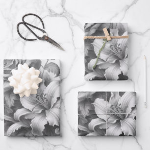 Schwarz-Weiß-Antike Blumen Perfektion Geschenkpapier Set