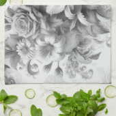 Schwarz-Weiß-Antike Blumen Perfektion Geschirrtuch (Gefaltet)