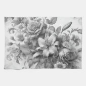Schwarz-Weiß-Antike Blumen Perfektion Geschirrtuch (Horizontal)