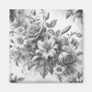 Schwarz-Weiß-Antike Blumen Perfektion Magnet