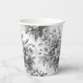 Schwarz-Weiß-Antike Blumen Perfektion Pappbecher (Rückseite)