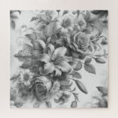 Schwarz-Weiß-Antike Blumen Perfektion Puzzle (Horizontal)