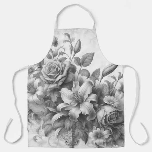 Schwarz-Weiß-Antike Blumen Perfektion Schürze (Vorderseite)