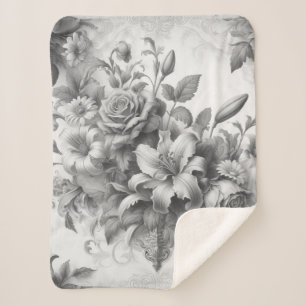Schwarz-Weiß-Antike Blumen Perfektion Sherpadecke