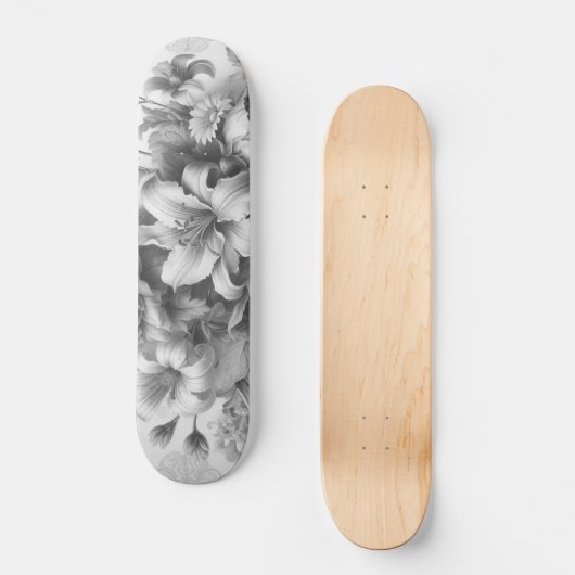 Schwarz-Weiß-Antike Blumen Perfektion Skateboard (Vorderseite)