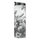 Schwarz-Weiß-Antike Blumen Perfektion Thermosbecher (Nach rechts gedreht)