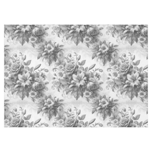 Schwarz-Weiß-Antike Blumen Perfektion Tischdecke (Vorderseite (Horizontal))
