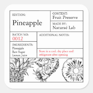 Schwarz-Weiß-Apotheke Ananas-Etikett Quadratischer Aufkleber