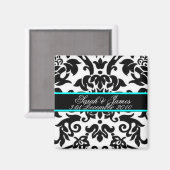 Schwarz-weiß & aqua Damask Hochzeitsfest Set Magnet (Vorderseite/Rückseite)