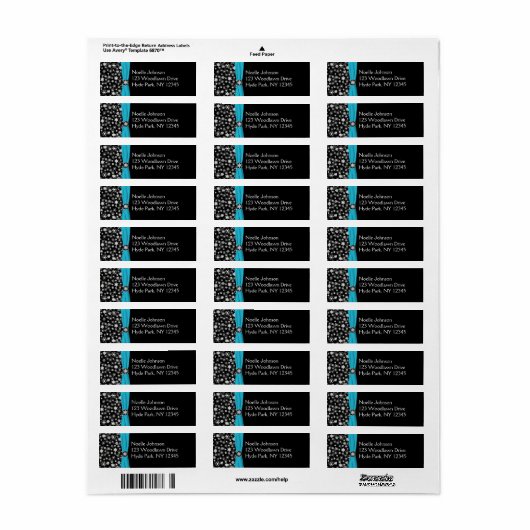 Schwarz, Weiß, Aqua Snowflakes Rücksendeadresse (Vorne)