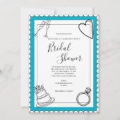 Schwarz/Weiß Aquamarin Modernes Brautparty Einladung (Vorderseite)