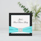 Schwarz-weiß Aquamarin Sweet 16 Party Einladung (Stehend Vorderseite)