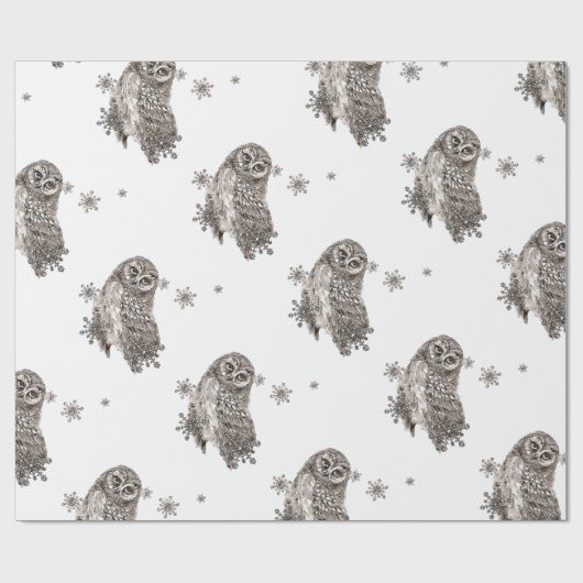 Schwarz-Weiß-Aquarell Winter Schneeflocken Geschenkpapier (Flach)