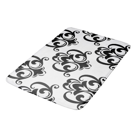 Schwarz-Weiß-Arabesque Badematte (Schrägansicht)