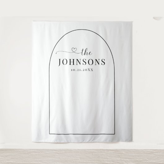 Schwarz-Weiß-Arch-Hochzeit oder Jubiläum Wandteppich (Vorderseite)