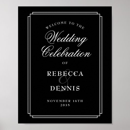 Schwarz-Weiß Art Deco Begrüßungszeichen Poster (Vorne)