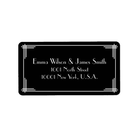 Schwarz-weiß Art Deco Great Gatsby Address Labels Adressaufkleber (Vorne)