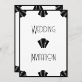 Schwarz-Weiß-Art-Déco-Hochzeit Einladung (Vorne/Hinten)