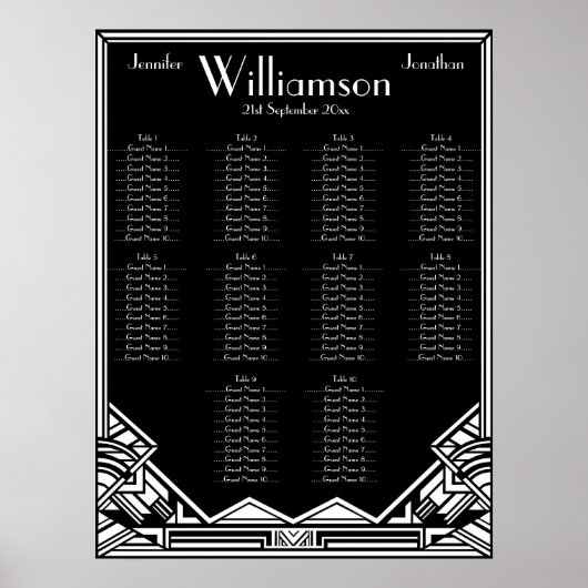 Schwarz-Weiß-Art-Deco-Hochzeitskarte Poster (Vorne)