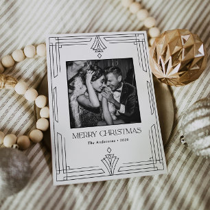 Schwarz-weiß Art Deco Moderne Foto-Weihnachtskar Feiertagskarte