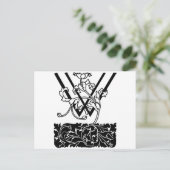 Schwarz-Weiß Art Deco Monogram W Floral Postkarte (Stehend Vorderseite)