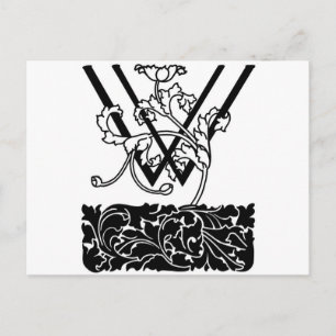 Schwarz-Weiß Art Deco Monogram W Floral Postkarte