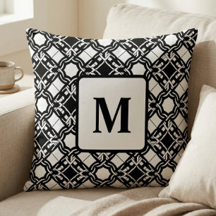 Schwarz Weiß Art Deco Monogramm-Muster Kissen