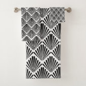 Schwarz-Weiß Art Deco nahtloses Muster Badhandtuch Set (Insitu)